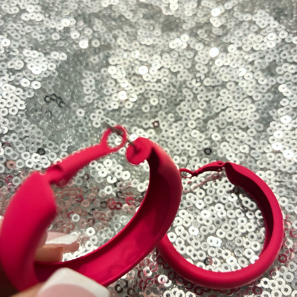 Bold Pink Hoop Earrings - Picture 5 of 6